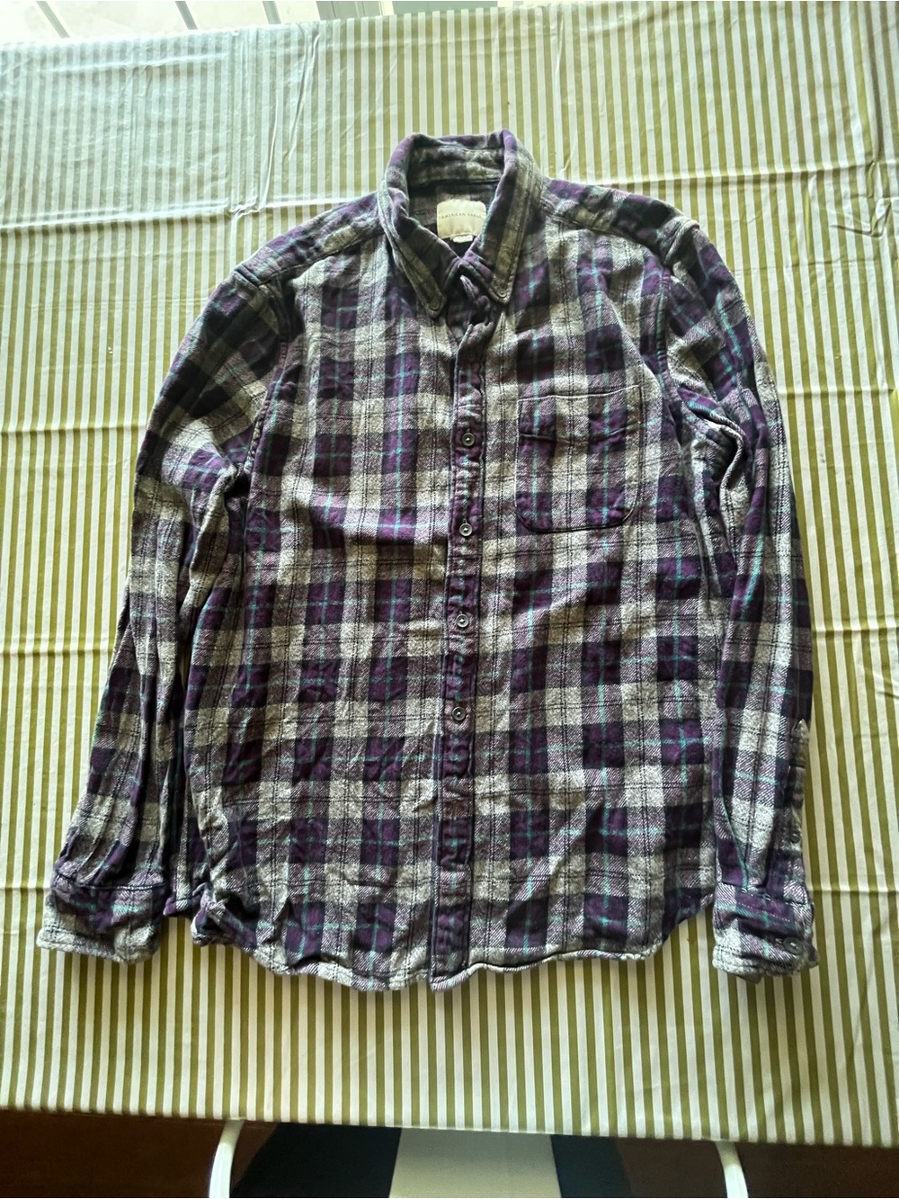 American Eagle Outfitters Purple and Gray Plaid Button-Down Shirt